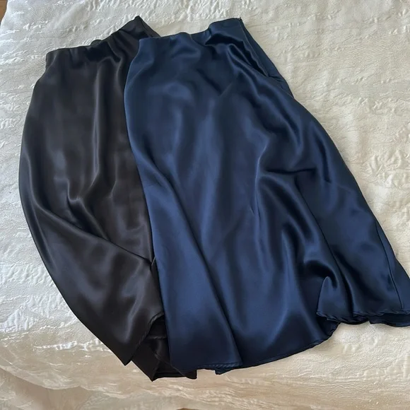 2 MIDI Satin Skirts Black & Blue - Picture 1 of 8